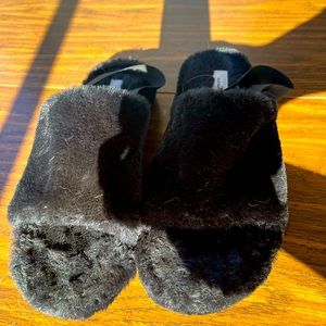 Fuzzy sling back sandals